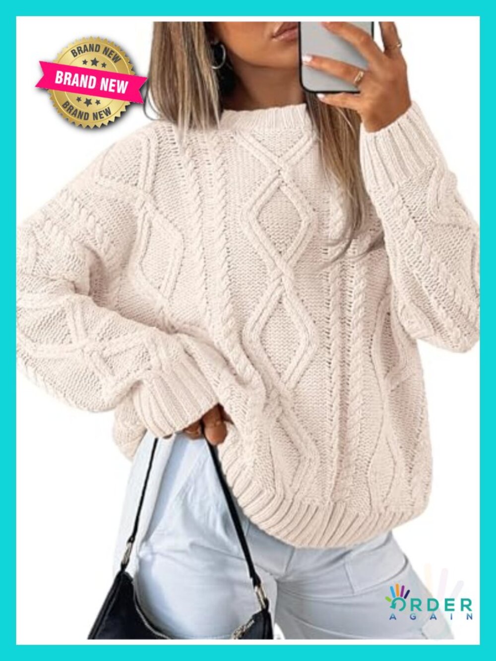 Women's Oversized Cable Knit Pullover Sweater Fall Cozy Cotton Blend